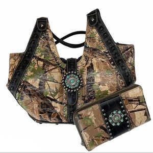 Montana West Concho Camo Handbag Jeweled w/ Wallet